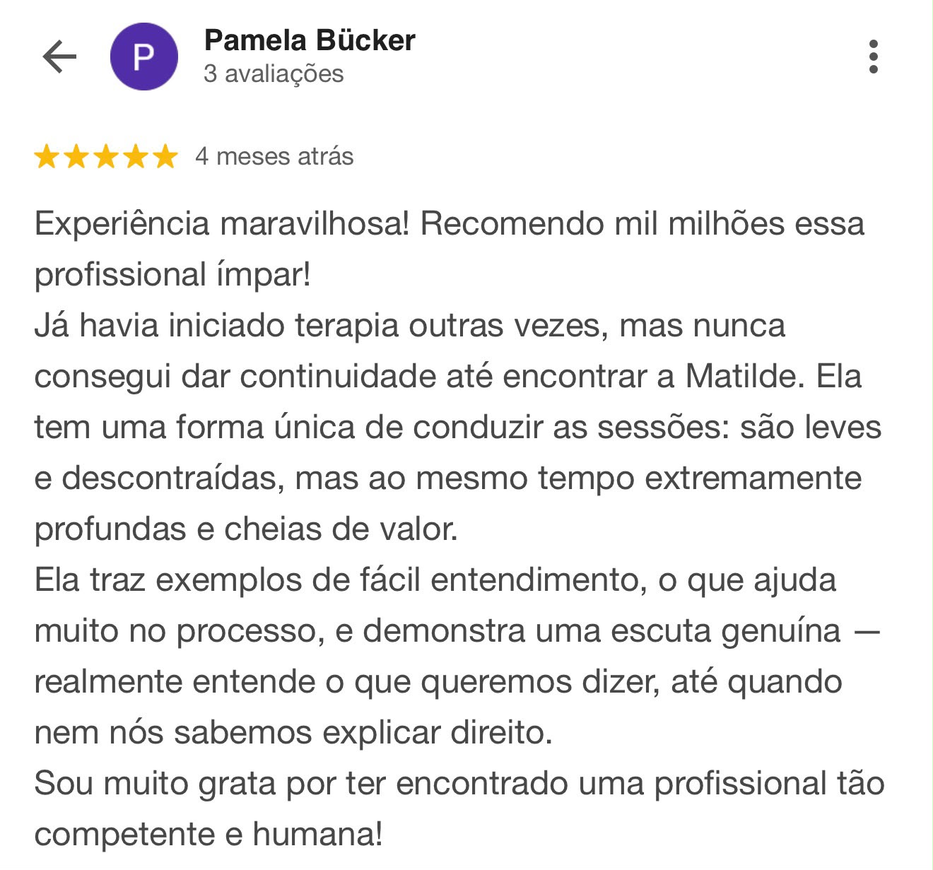 Avaliação real de paciente no Google sobre o atendimento no Espaço Saúde (7)